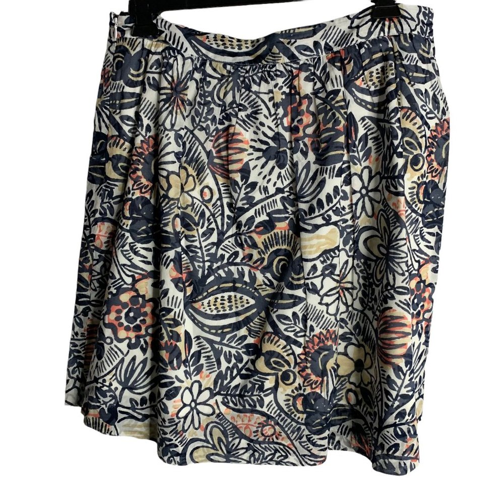 Loft Floral Swing Knee Length Skirt 14P White Lined Side Zipper Cotton - Picture 3 of 4